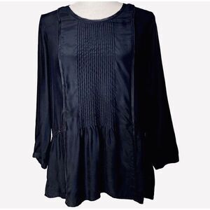 Madewell Silk Blouse Black Shirt Pleated Tunic Top Size Small